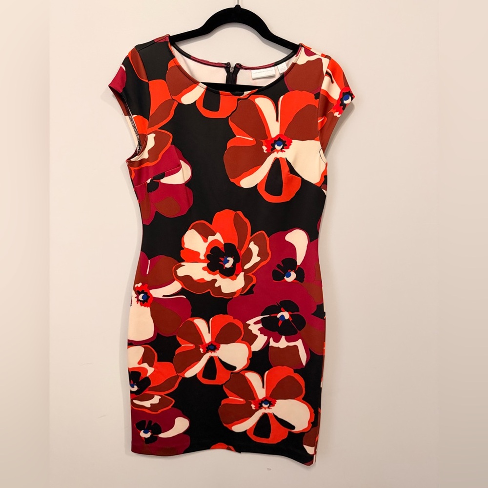 New York & Company Red and Orange Floral Mini Dress